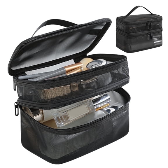 Mesh Cosmetic Bag, Large Capacity Portable Makeup Organizer Case for Travel, Black