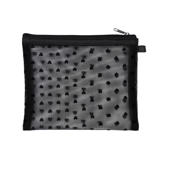 Mesh Cosmetic Bag, Portable Mesh Makeup Organizer Pouch Medium Size for Women, Minimalist Breathable See-Through Travel Toiletry Bag, Lightweight Case, Black