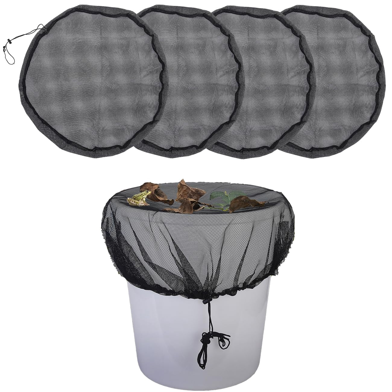 Mesh Cover for Rain Barrels, 4 Pack Rain Bucket Cover Rain Barrels Buckets Mesh Cover 37.4 inch Mesh Cover Netting for Outdoor Garden Rain Barrels Water Collection Buckets Tank