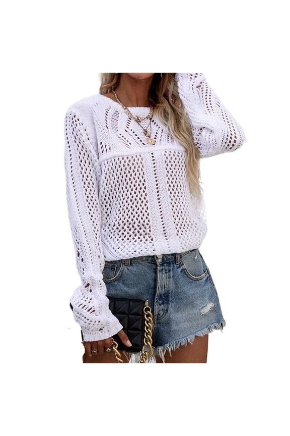 Mesh Crochet Knit Sweater White Medium