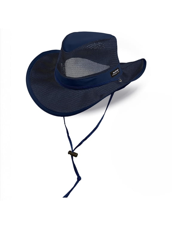 Men’s Mesh Crown Safari Sun Hat, Beach Hats for Men with Adjustable Chin Cord, Medium, Navy
