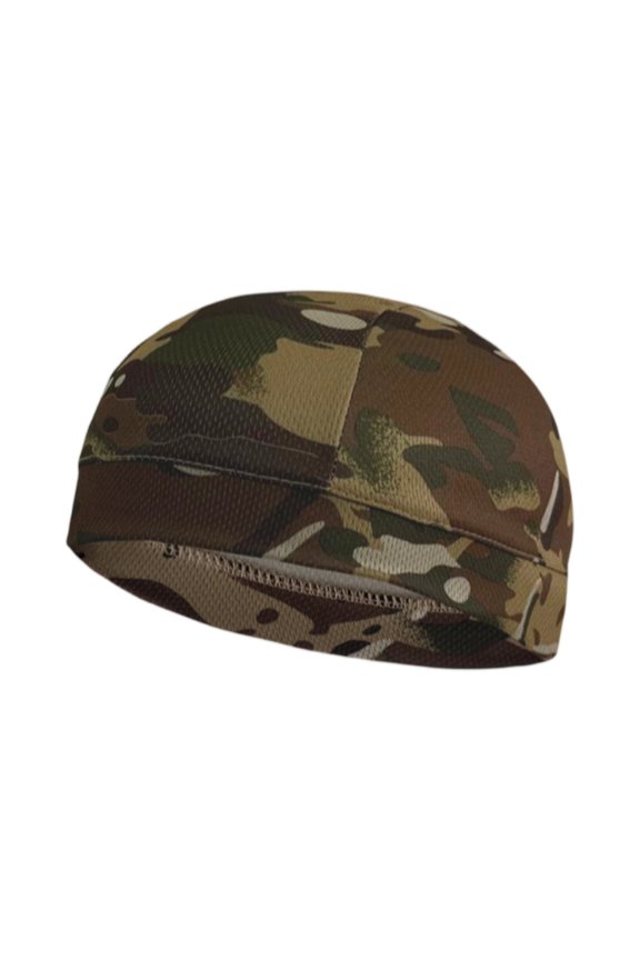 Mesh Cycling Skull Cap for Men, Ice Silk Breathable Bike Hat, Moisture Wicking Under Helmet Liner for Summer Outdoor Sports, Camouflage Brown