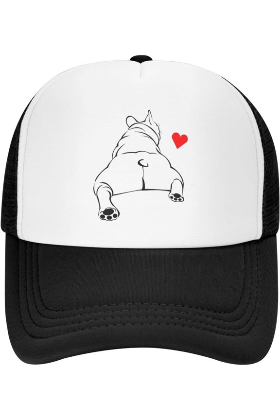 Mesh Dad Hat Adjustable Washed French Bulldog Bottom Baseball Dad Cap Funny Distressed Ball Trucker Cap for Women Men