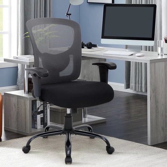 Mesh Desk Chairs Big and Tall Office Chair Ergonomic Computer Chair Weight Limit 400 lbs Heavy Duty Task Chair with Wheels and Adjustable Arms & 23 inch Wide Seat, Gray
