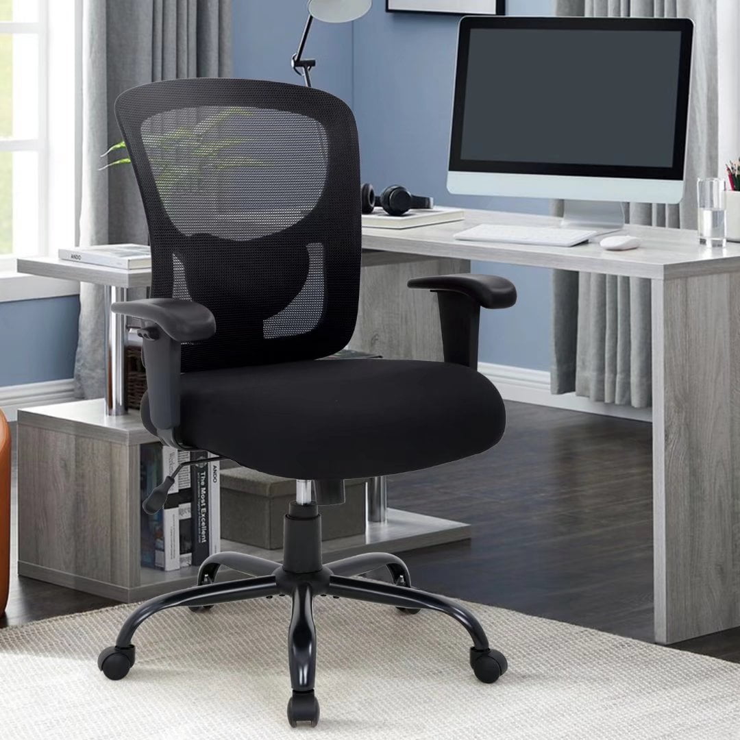 Mesh Desk Chairs Big and Tall Office Chair Ergonomic Computer Chair Heavy Duty 400 lbs Task Chair with Wheels and Adjustable Arms, Black