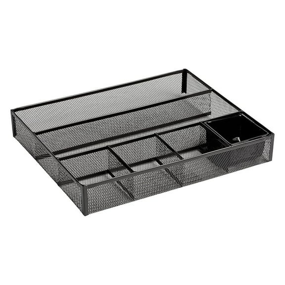 Mesh Desk Drawer Organizer - Black Office Storage Tray - Pen/Pencil Holder - Small Parts Organizer - 15.3" x 12" x 2.7"