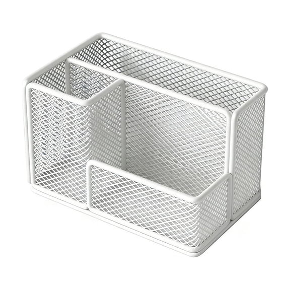 Mesh Desk Office Organizer, Mesh Desk Organizer, 3 In 1 Metal Pen Holder Office Supplies Caddy for Paper Clip, Sticky Note, Pen 3 Compartments White