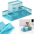 thumbnail image 1 of Mesh Desk Organizer - 4 Compartment Pen Holder - Office Desk Accessory Caddy - Multi Purpose Desk Tray - 1 Piece - Blue, 1 of 8