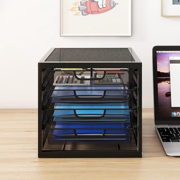 Mesh Desk Organizer with 6 Tier Sliding Drawers, Paper Sorter, Multi-Functional Home Office Supplies Storage Tray for Letters, Documents, Books, Mail, Files, Arts & Crafts Supplies