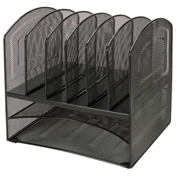 Mesh Desk Organizer - Horizontal & Vertical File Holder, Black Steel Wire Office Organizer for Documents, Letters, Projects - 8 Compartment Desktop Storage 14 long x 12 wide x 14 high(inches)