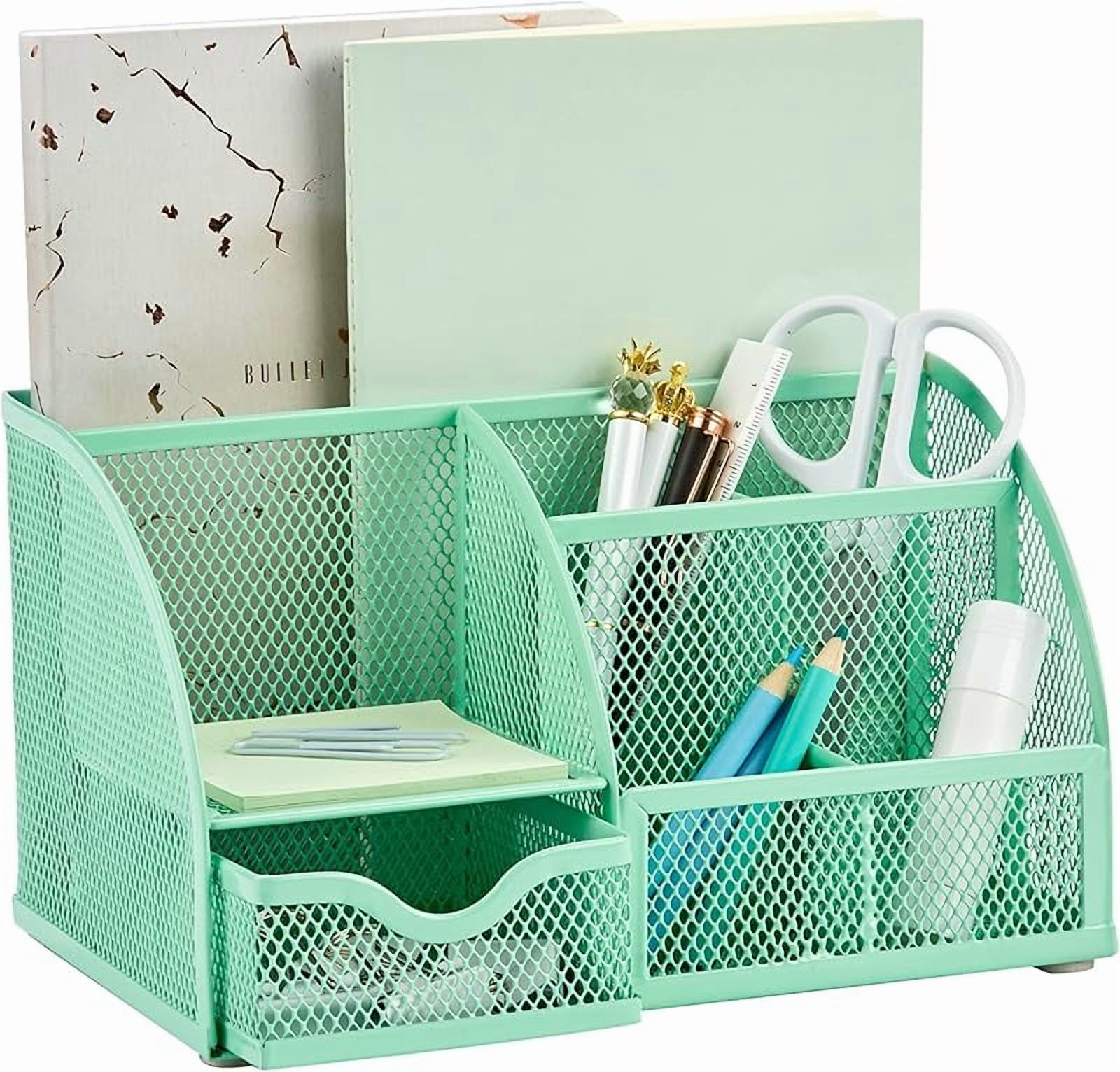 Mesh Desk Organizer Office with 7 Compartments + Drawer/Desk Tidy Candy/Pen Holder/Multifunctional Organizer