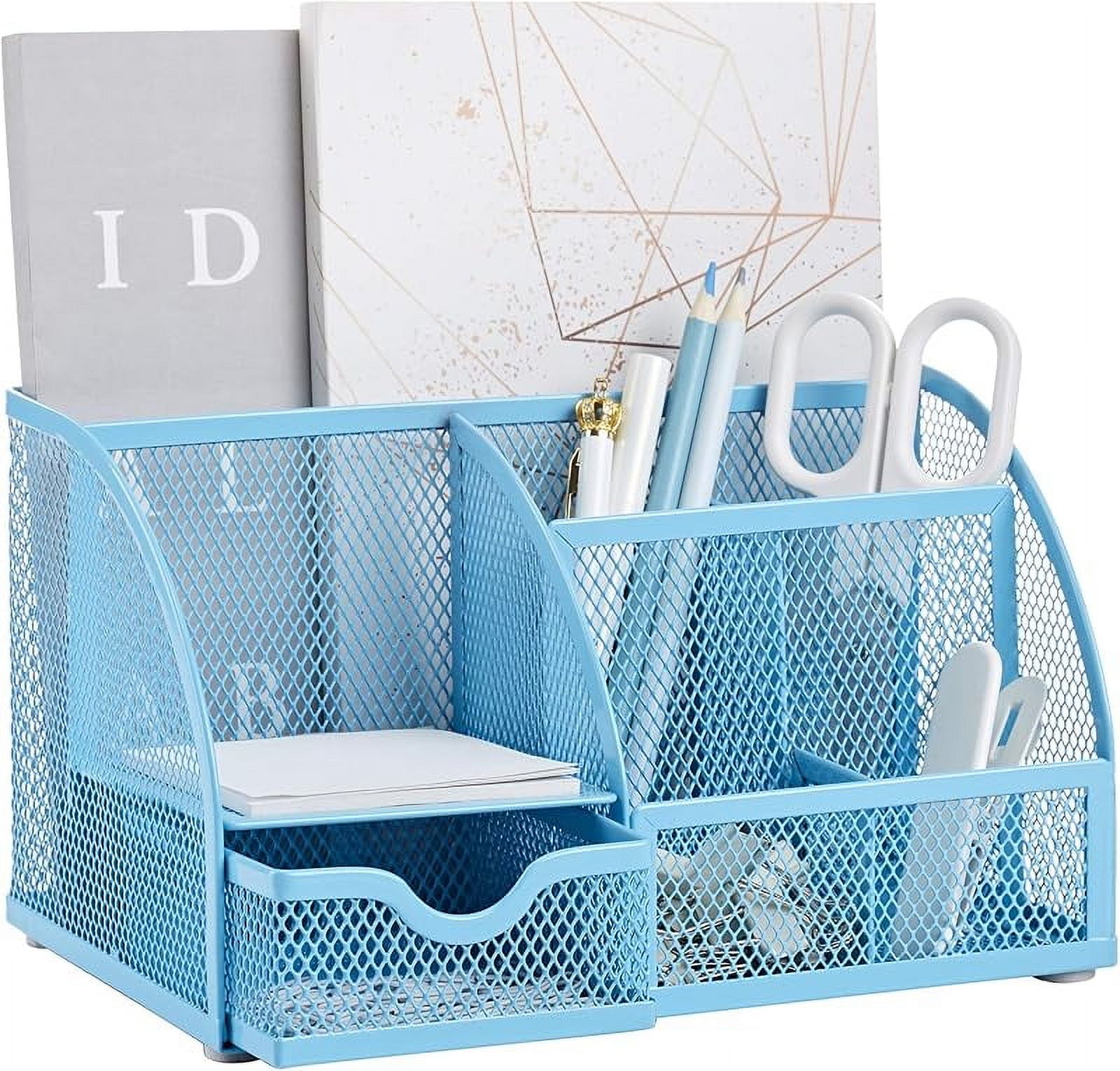 Mesh Desk Organizer Office with 7 Compartments + Drawer/Desk Tidy Candy/Pen Holder/Multifunctional Organizer