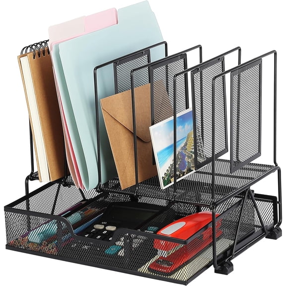 Mesh Desk Organizer with Drawer, Office Desk Organizers and Accessories, Desktop & Desk File Organizer