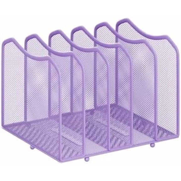 Mesh Desktop File Sorter Organizer, 5-Section Bookshelf for Desk Home Office, Purple
