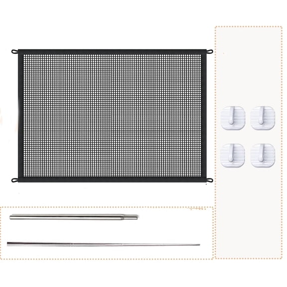 Mesh Dog Gates for Pets, Magic Pet Gate for The House, Portable Puppy Safety Fence Guard for Stairs and Doorways, Easy Install Anywhere, 4 Hooks 2 Stainless Steel Poles110*72cm