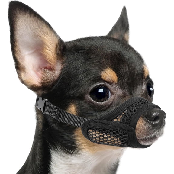 Mesh Dog Muzzle for Short Snout Breeds - Anti-Biting, Breathable Fabric with Front Opening for Panting - Fits Chihuahua, Pomeranian & Other Small Medium Dogs