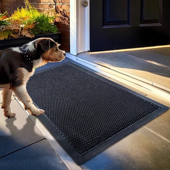 Mesh Door Mat Heavy-Duty Quick-Dry Floor Mat, Sand & Dirt Trapper for Indoor & Outdoor, Ideal for Entrance, Mudrooms, Patios & Garages, Low-Profile, Non-Slip, Washable– Black 23"x35"x0.4"