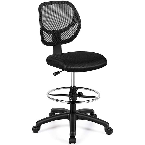 Mesh Drafting Chair, Standing Desk Chair w/Footrest Ring, Adjustable Height Chair Mid Back Tall Office Chair for Home Office, Black