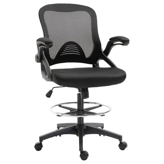 Mesh Drafting Chair, Tall Office Chair with Lumbar Support, -Up Armrests, Footrest Ring and Adjustable Seat Height, Black