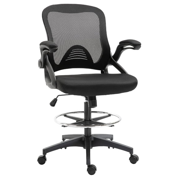 Mesh Drafting Chair, Tall Office Chair with Lumbar Support, -Up Armrests, Footrest Ring and Adjustable Seat Height, Black