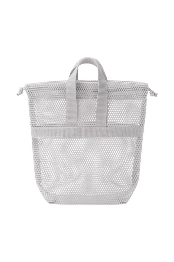 Mesh Drawstring Backpack Sackpack, Lightweight Foldable Beach Tote Handbag, Travel Organizer Pouch for Toiletries, Gym Gear, Swimming, Camping, School & Daily Outdoor Storage, Gray