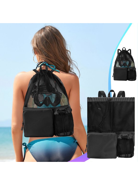 Mesh Drawstring Backpack, Swim Bag With Wet Bag, Drawstring Gym Sackpack For Beach, Gym, Travel