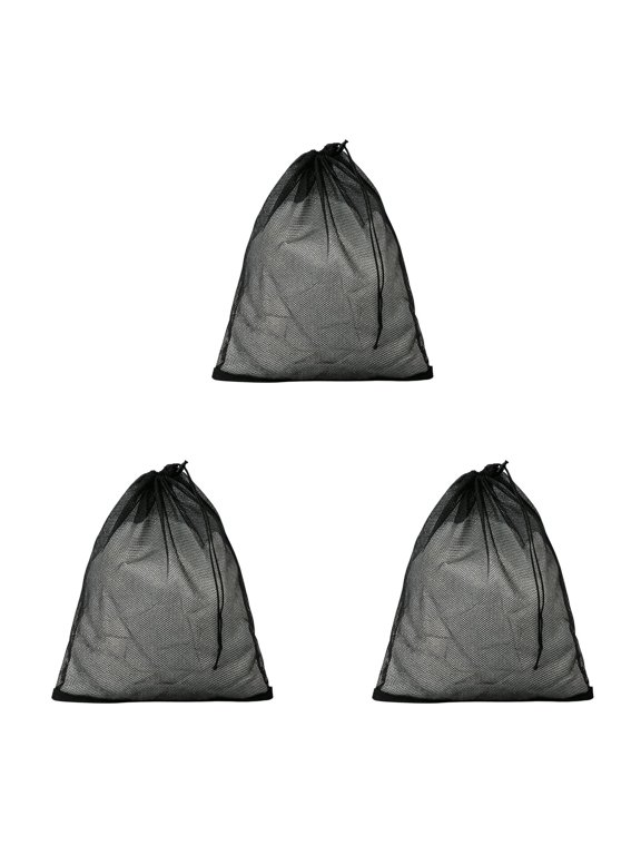 Mesh Drawstring Bag Black Small Portable Storage Organizer, 24x36Inch Heavy Duty Thicken Nylon Travel Bag with Pull Rope, Outdoor Laundry Backpack for Hiking Beach Diving Sports 3PC