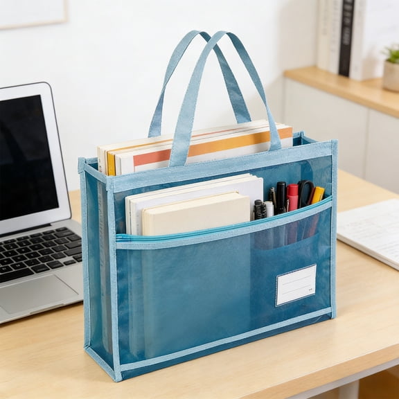 Mesh Drawstring Bag with Zipper, Large Capacity Nylon Mesh Storage Bag, Transparent Art Supplies Organizer, School Tutoring Carry Bag, Portable Lightweight Storage Blue