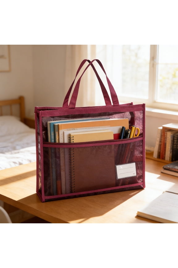 Mesh Drawstring Bag with Zipper, Large Capacity Storage Bag for Art Supplies, School Books, Tutoring, Daily Use, Durable Nylon Mesh, Foldable and Portable