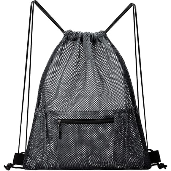 Mesh Drawstring Gym Bag Large Breathable Sports Backpack Sack for Boxing Gloves, Shoes, Workout Gear, Lightweight Training & Travel Storage (Black)
