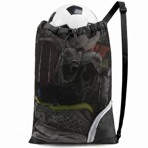 Mesh Drawstring Swim Backpack, Cinch Bag for Beach Pool Sports Gym, Swimming Soccer Basketball Gear, Black