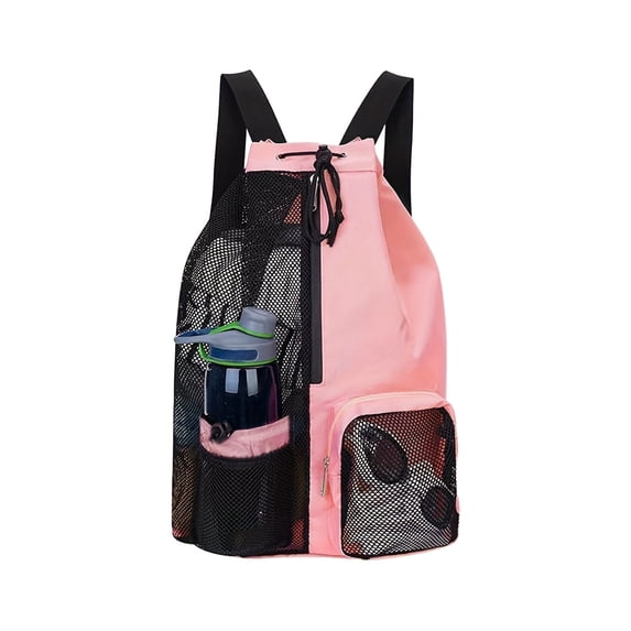 Mesh Drawstring Swim Backpack, Large Capacity Wet Bag for Swimming Gym and Fitness Gear, Nylon Beach Tote Storage