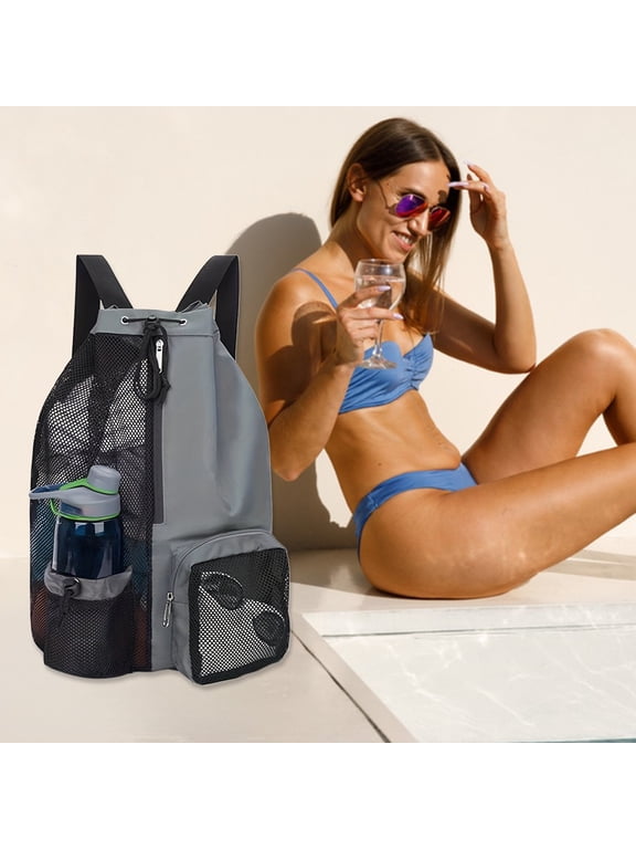Mesh Drawstring Swim Backpack, Large Capacity Wet Dry Separation Backpack, Breathable Odor Resistant Gym Bag, Lightweight Foldable Backpack for Swimming, Gym, Fitness and Beach
