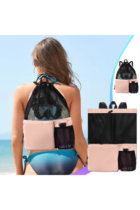 Mesh Drawstring Swim Backpack,Mesh Drawstring Backpack Breathable Wear Resistant,Swim Beach Gym Bag with Wet Pocket for Travel Shower Sports Equipment Storage(Pink)