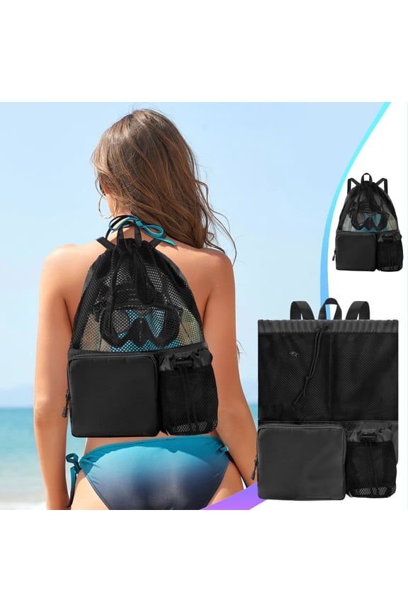 Mesh Drawstring Swimming Backpack Wet Dry Separation Sports Gym Beach Bag Lightweight Foldable Breathable Storage Sack for Swimsuit Towel Shoes Travel Outdoor Training