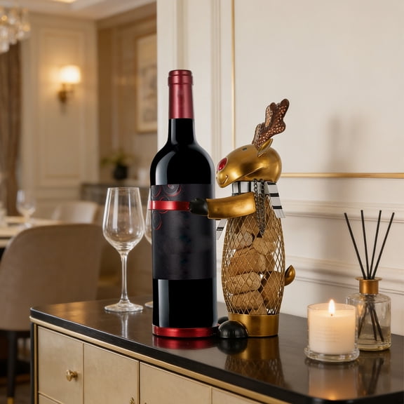 Mesh Elks Wine Rack Creative Decorative Holder, Iron Red Wine Storage for Dining Table Bar Home Decor, Cute Elk Shape Organizer for Wine Bottles Corks Display Gift for Entertainers and Collectors