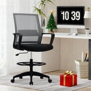 Dkelincs Mesh Ergonomic Drafting Chair Adjustable Office Chair with Lumbar Support Arms Footrest Swivel Rolling Computer Desk Chair Gray
