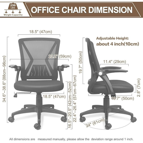 Mesh Ergonomic Office Computer Desk Chair Height Adjustable with Flip Up Armrest and Lumbar Support for Home