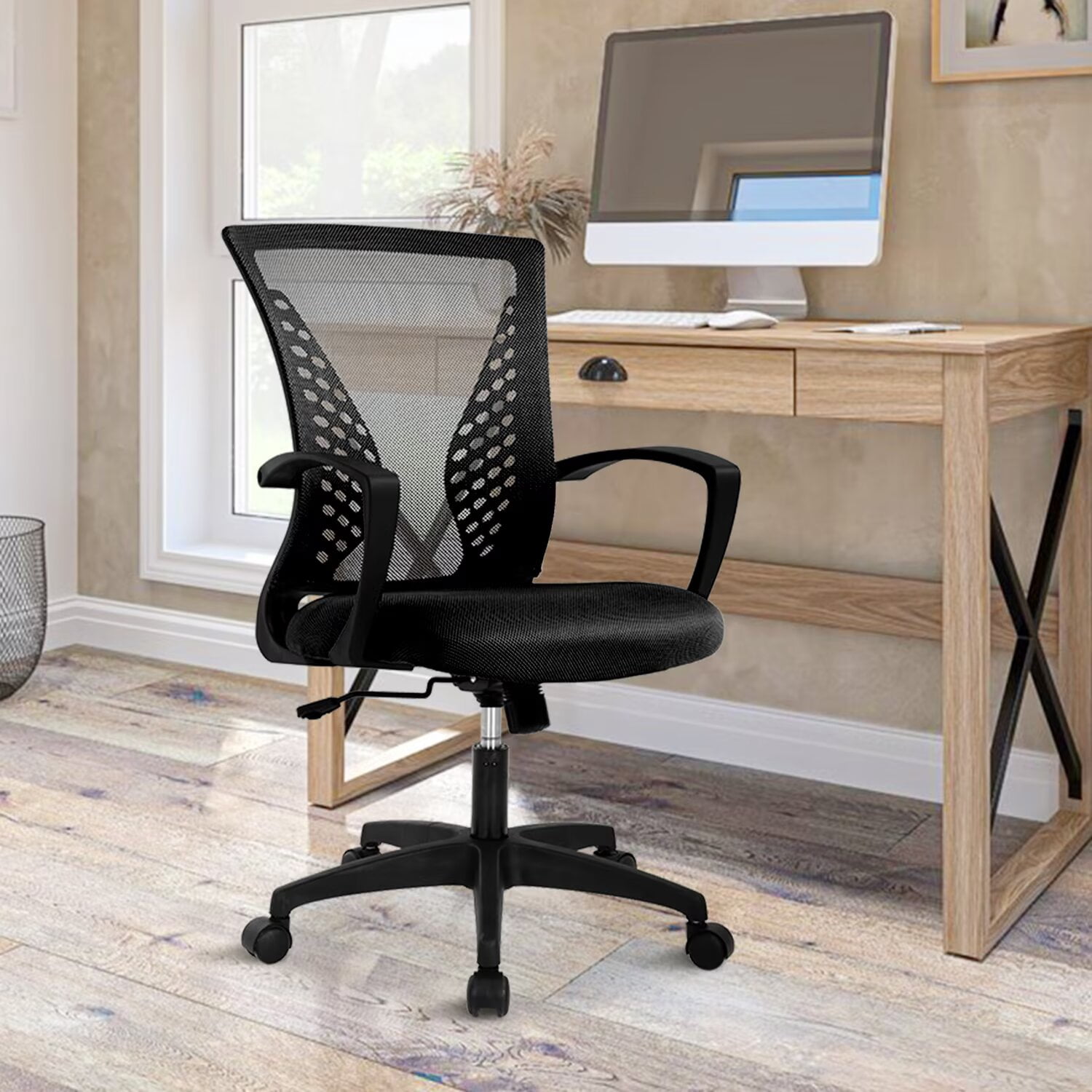 YRLLENSDAN Mesh Executive Office Chair with Armrest, Ergonomic Desk Chairs with Wheels, Adjustable Comfy Lumbar Support Swivel Chair, Black