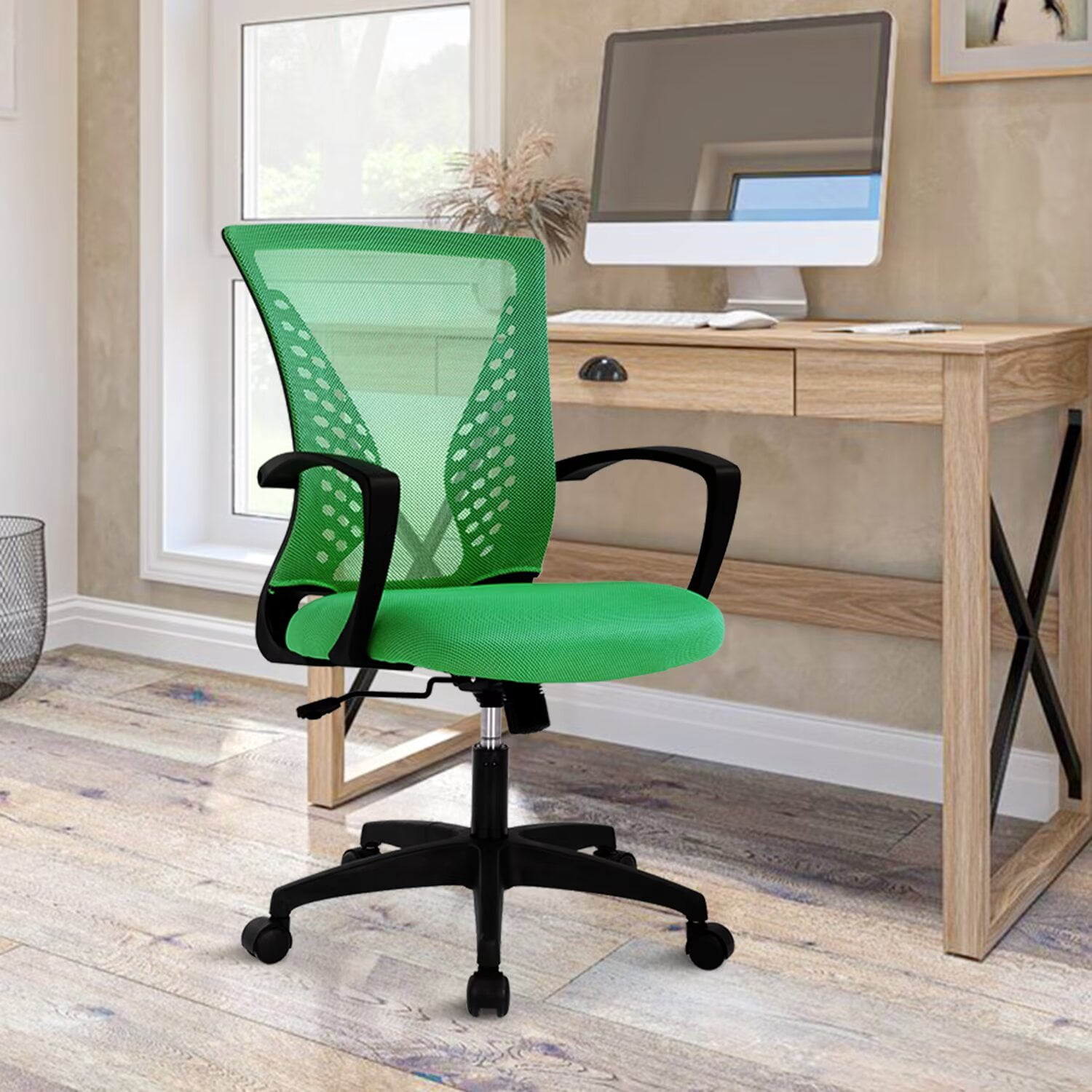 YRLLENSDAN Mesh Executive Office Chair with Armrest, Ergonomic Desk Chairs with Wheels, Adjustable Comfy Lumbar Support Swivel Chair, Blue