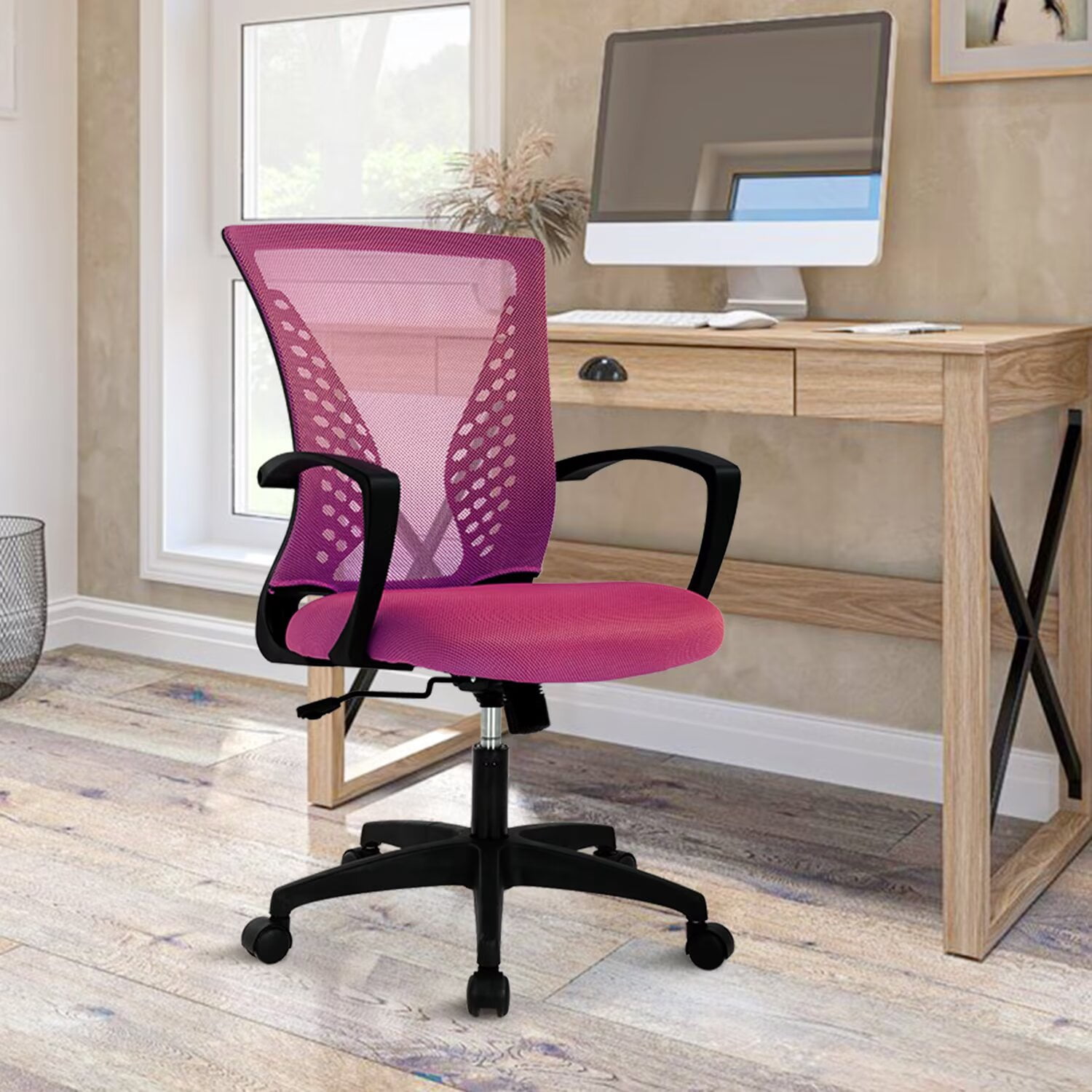 YRLLENSDAN Mesh Executive Office Chair with Armrest, Ergonomic Desk Chairs with Wheels, Adjustable Comfy Lumbar Support Swivel Chair, Orange