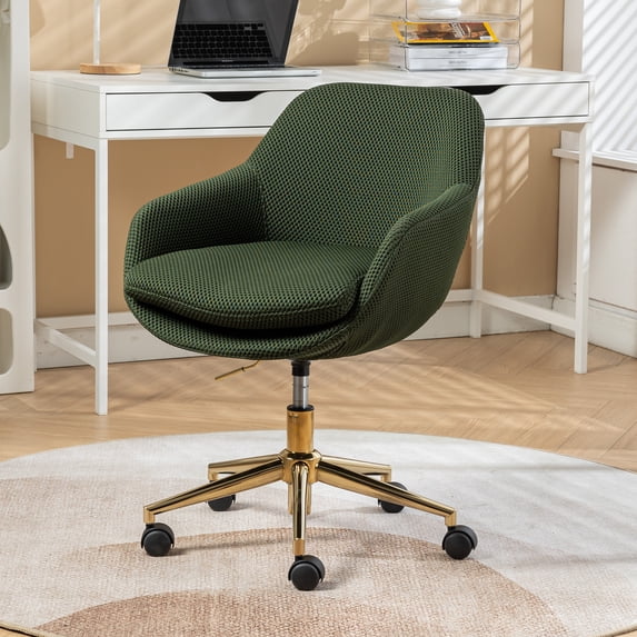 Mesh Fabric Home Office 360°Swivel Chair Adjustable Height With Gold Metal Base for Bedroom Office