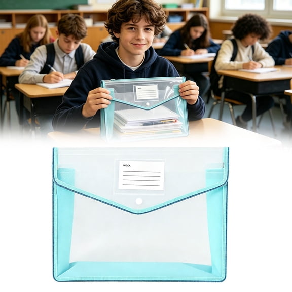 Mesh File Folder,Button Closure Expandable PP Document Bag for Office Home Paper Receipt Arrangement,12.99"×9.84",1PC,Sky Blue