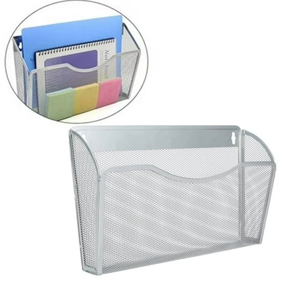 Mesh File Holder,Casewin Magazine Documents Storage Basket Holder, Wall Mounted Stackable Mail Organizer Metal Magazine Rack,Office Desk Organizer Wall Mounted Silver(1Pack)