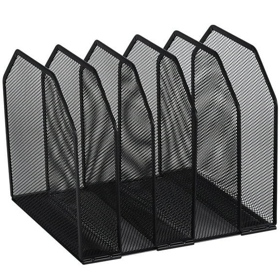 Mesh File Organizer, 5 Slot Vertical Desk File Holder, Black Metal Document Sorter, Detachable Desktop Storage for Office, Home, Books, Mail, Files