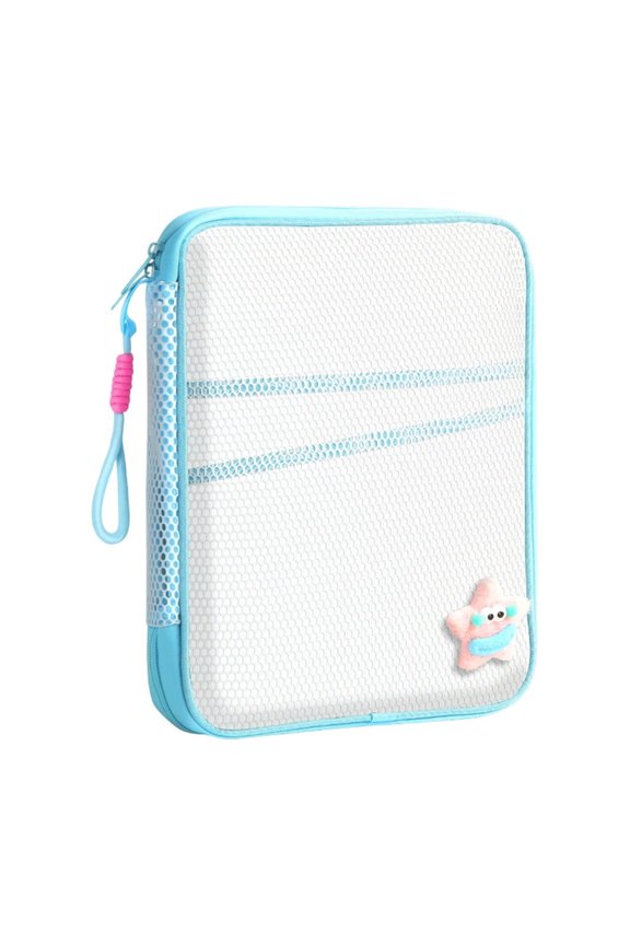 Mesh File Organizer Bag with Handle 180° Open – Multi-Compartment Zipper Pouch for A4 Books Notebooks Stationery, Transparent Elastic Fabric, Portable Desk Storage for Office College Daily Use