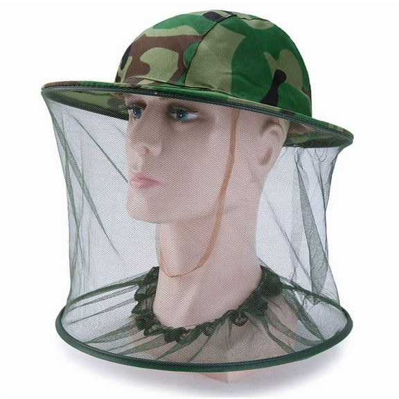 Mesh Fishing Hat Insects Mosquito Net Prevention  Camouflage Outdoor Sunshade Lone Neck Head Covers  bee Beekeeping Beekeepers hat with Veil net Netting Fishing Camping Hood Cap Fly