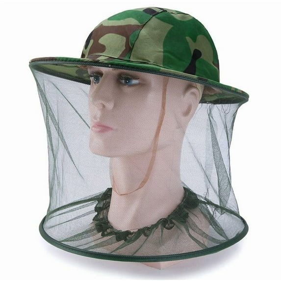 Mesh Fishing Hat Insects Mosquito Net Prevention Camouflage Outdoor Sunshade Lone Neck Head Covers bee Beekeeping Beekeepers hat with Veil net Netting Fishing Camping Hood Cap Fly
