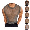 thumbnail image 1 of Mesh Fishnet Tank Tops Men Summer Casual Loose Fit Hollow out See through Crewneck Sleeveless Shirt Party Clubwear, 1 of 6