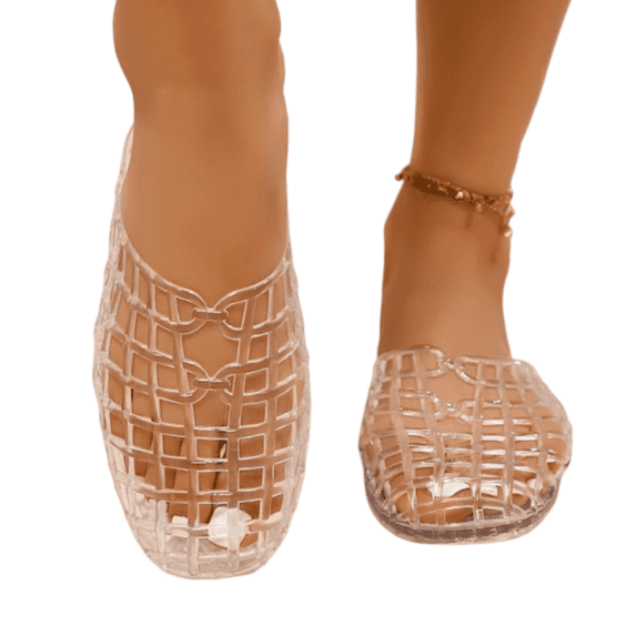 Mesh Flat Sandals for Women 2026 Clear Beach Sandals Jelly Shoes Closed Toe Slides Comfort Walking Shoes Non-Slip, 40